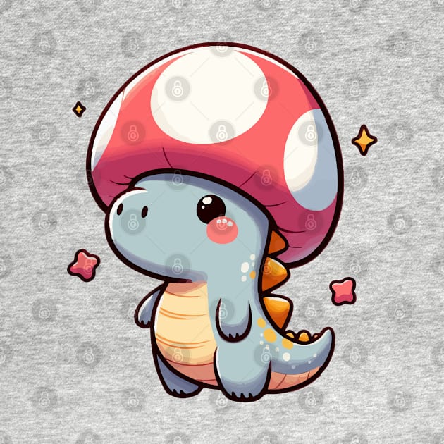 Kawaii simple Mushroom Hat Dinosaur Tyranosaurus by TomFrontierArt